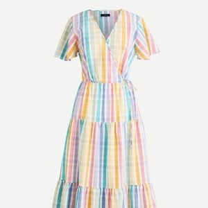 J. Crew faux wrap rainbow gingham dress New without tags sz 2